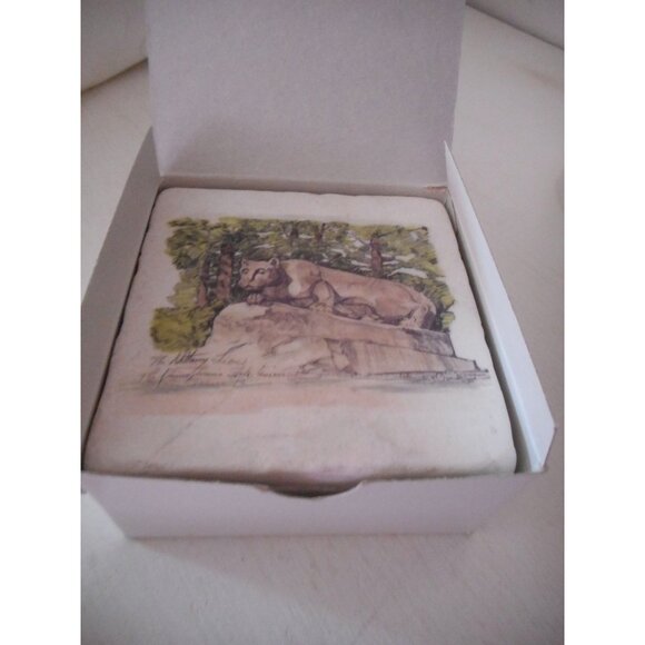 NIB Set of 4 Penn State University Coaster Nittany Lion Shrine Marble boxed - Picture 1 of 3